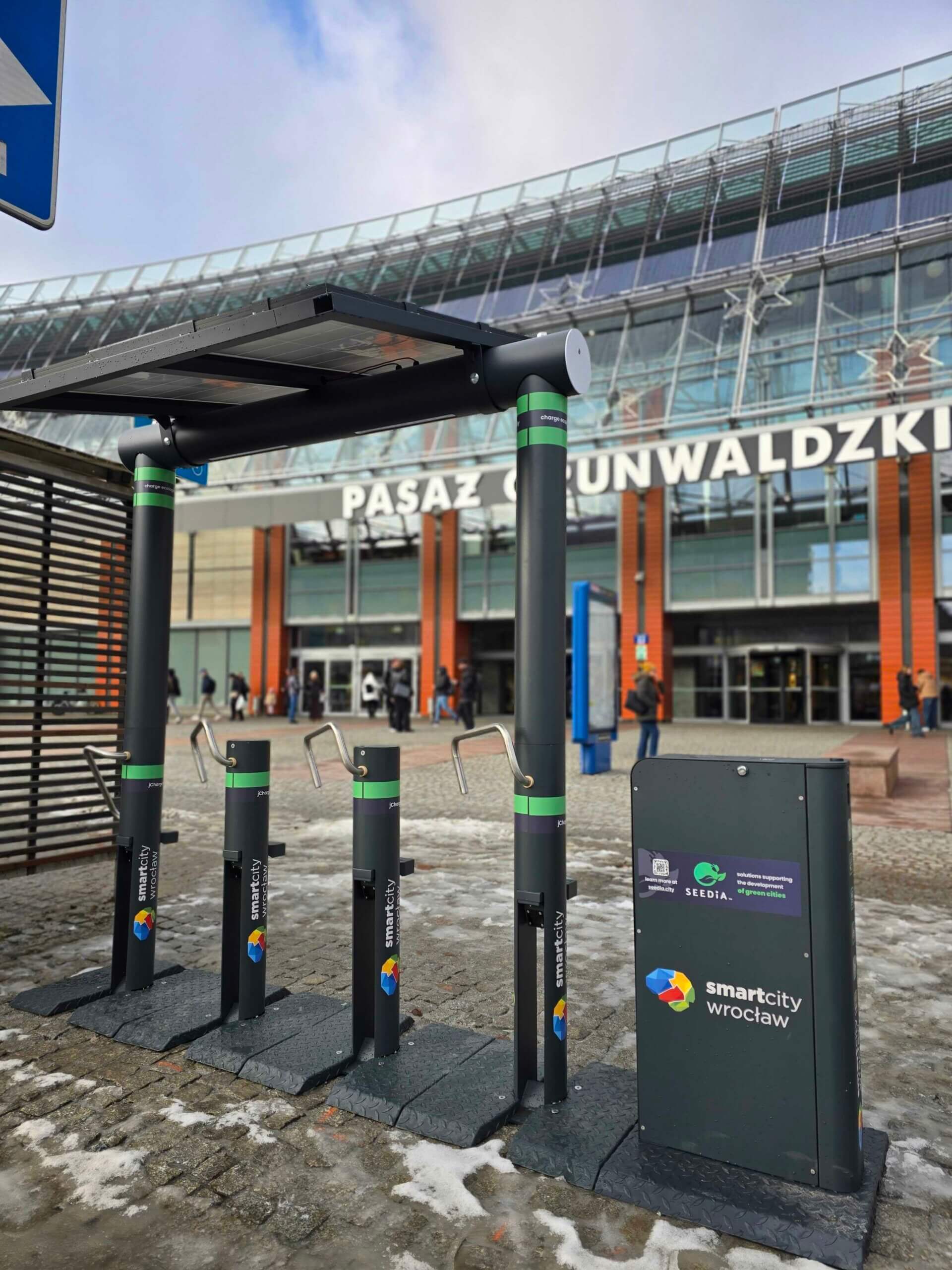 J-Charge solar charging station installed at Concordia Design in Wrocław.