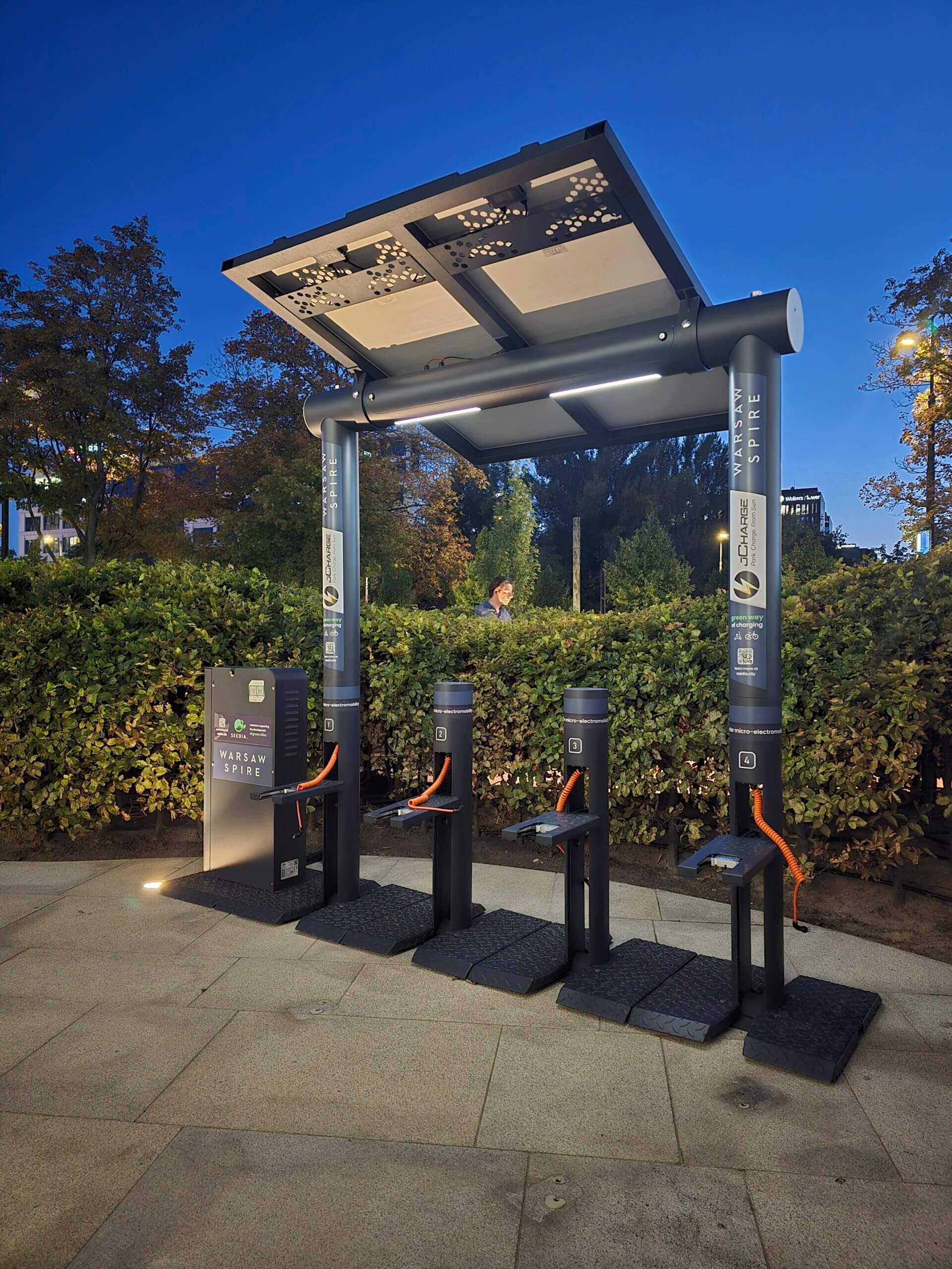 Solar micromobility charging station Warsaw Spire
