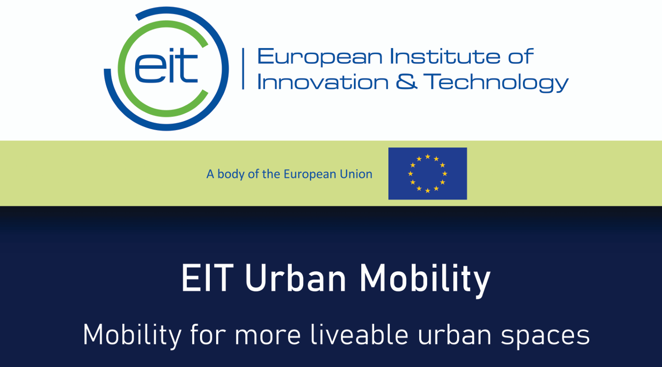 EIT Urban Mobility graphic featuring the European Institute of Innovation & Technology logo and EU flag. Sponsored material for the TOTEM AI project in Belgrade.